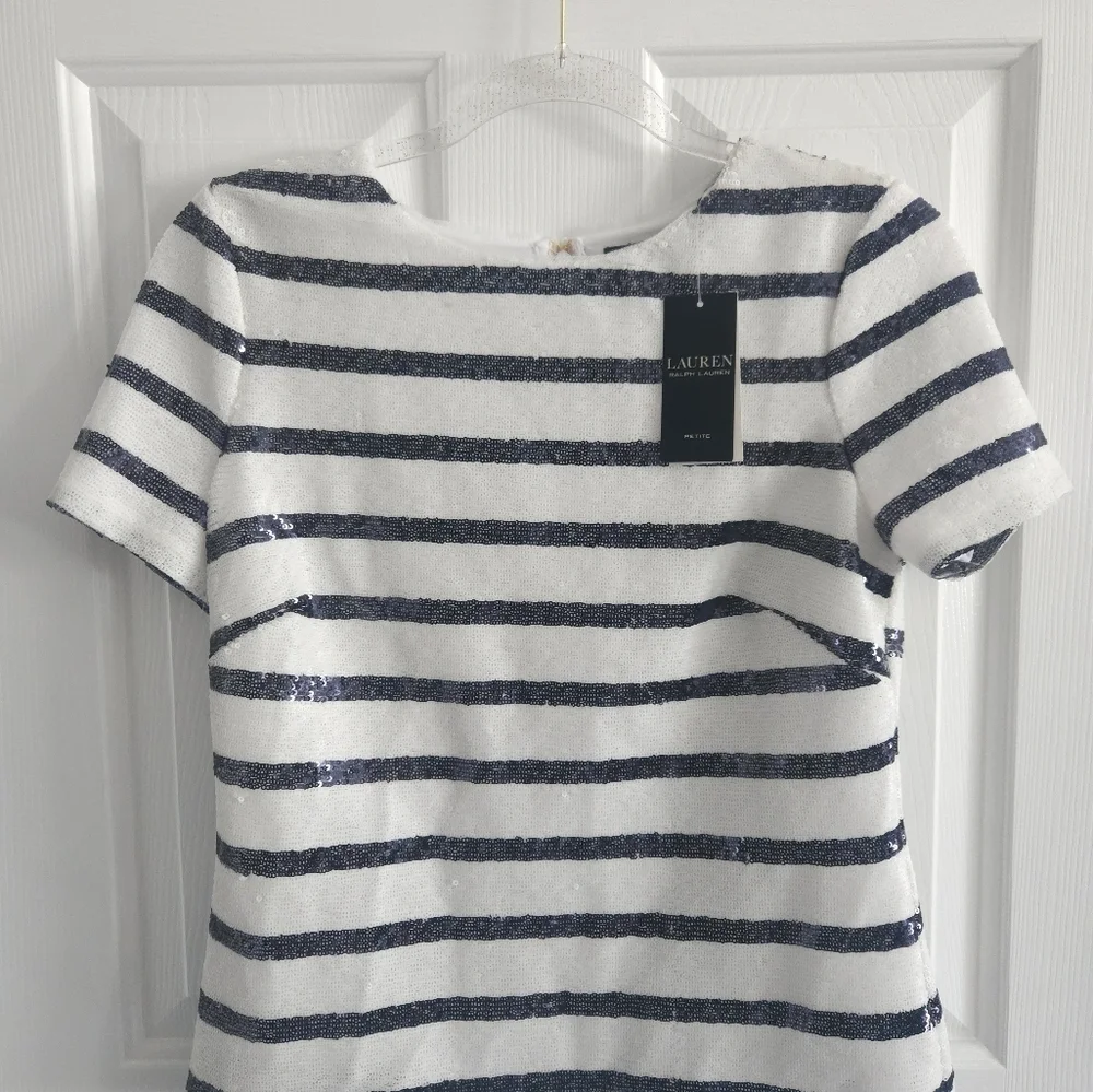 NWT Ralph Lauren Striped Sequin Short Sleeve Blouse - Picture 2 of 12